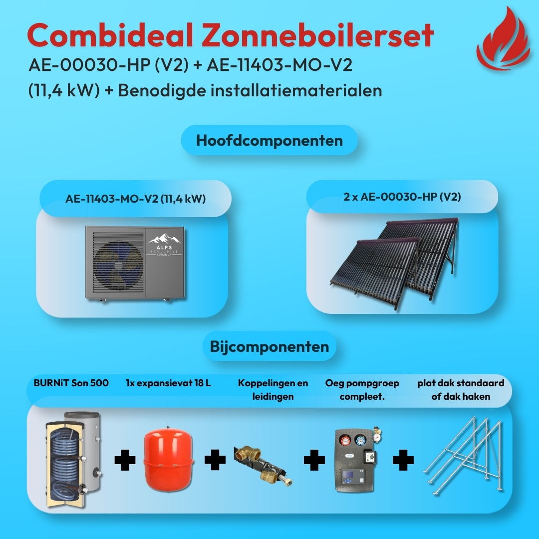 Complete solar boiler set 2x 30HP 500L + ALPS EXCLUSIVE AE-11403-MO-V2 (11.4 kW)