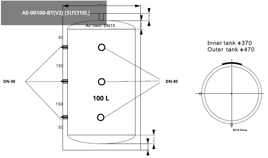 ALPS EXCLUSIVE AE-00100-BT(V2) - Stainless Steel Buffer Tank 100L