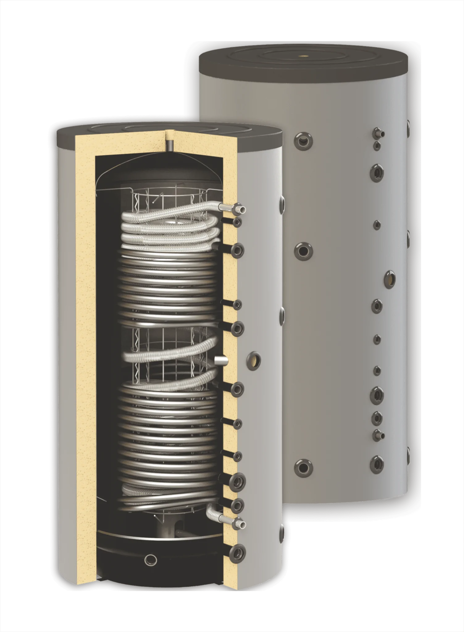 Complete Solar Heating Set 3x 30HP + Buffer Tank with DHW Coil and 2 Heat Exchangers (1000L)